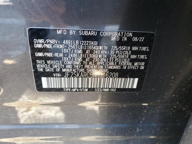 JF2SKARC5NH516208 - 2022 SUBARU FORESTER TOURING 灰色 照片 13