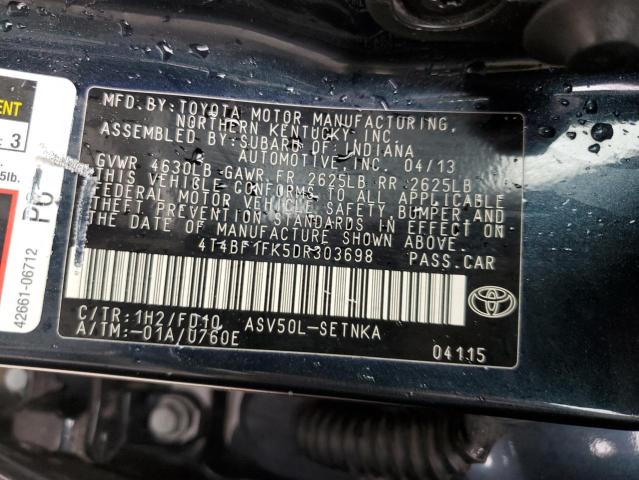 4T4BF1FK5DR303698 - 2013 TOYOTA CAMRY L BLACK photo 12