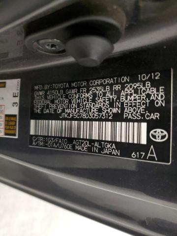 JTKJF5C78D3057312 - 2013 TOYOTA SCION TC GRAY photo 12