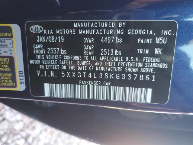 5XXGT4L38KG337861 - 2019 KIA OPTIMA LX BLUE photo 12