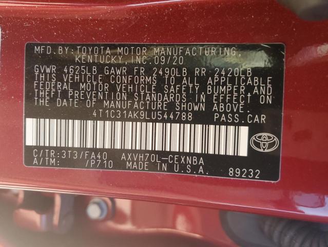 4T1C31AK9LU544788 - 2020 TOYOTA CAMRY LE RED photo 12