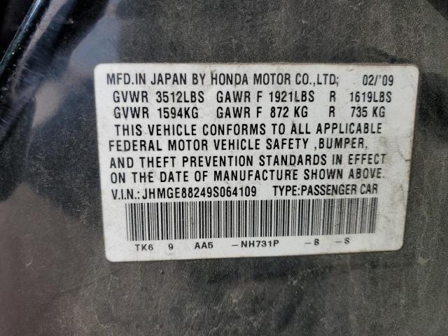 JHMGE88249S064109 - 2009 HONDA FIT BLACK photo 12