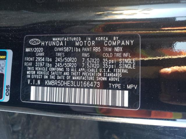 KM8R5DHE3LU166473 - 2020 HYUNDAI PALISADE LIMITED BLACK photo 13