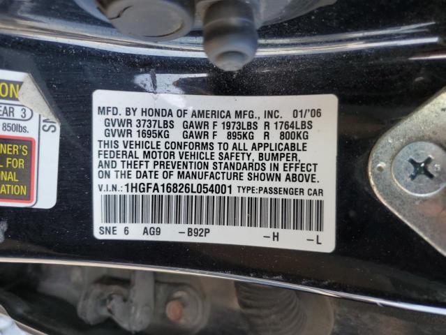 1HGFA16826L054001 - 2006 HONDA CIVIC EX BLACK photo 12