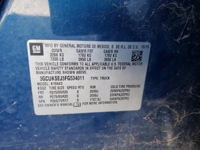 3GCUKSEJ3FG534011 - 2015 CHEVROLET SILVERADO K1500 LTZ BLUE photo 12