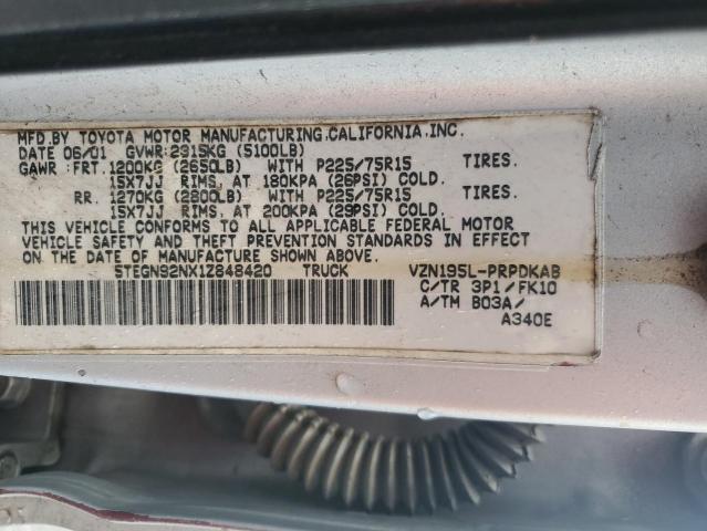 5TEGN92NX1Z848420 - 2001 TOYOTA TACOMA DOUBLE CAB PRERUNNER SILVER photo 13