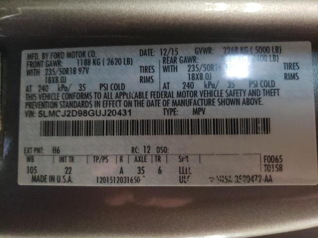 5LMCJ2D98GUJ20431 - 2016 LINCOLN MKC SELECT Արծաթագույն լուսանկար 13