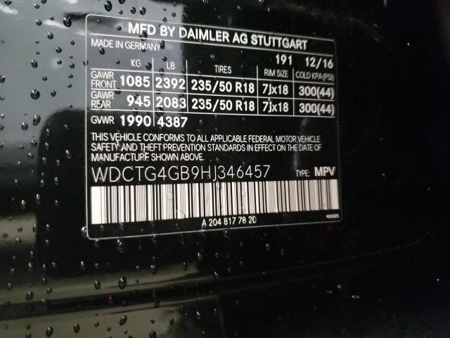 WDCTG4GB9HJ346457 - 2017 MERCEDES-BENZ GLA 250 4MATIC BLACK photo 12
