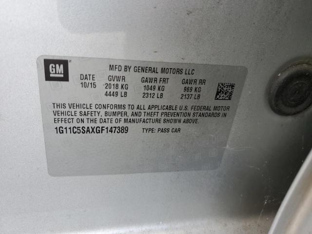 1G11C5SAXGF147389 - 2016 CHEVROLET MALIBU LIM LT 银色 照片 12