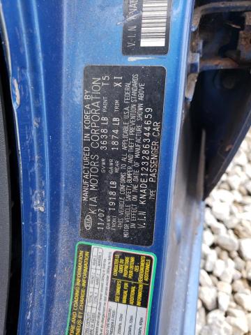 KNADE123286344659 - 2008 KIA RIO BASE BLUE photo 12