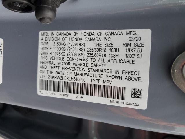 2HKRW2H8XLH640090 - 2020 HONDA CR-V EXL GRAY photo 12