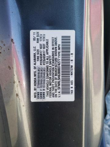 5FNRL5H63BB074277 - 2011 HONDA ODYSSEY EXL GRAY photo 14