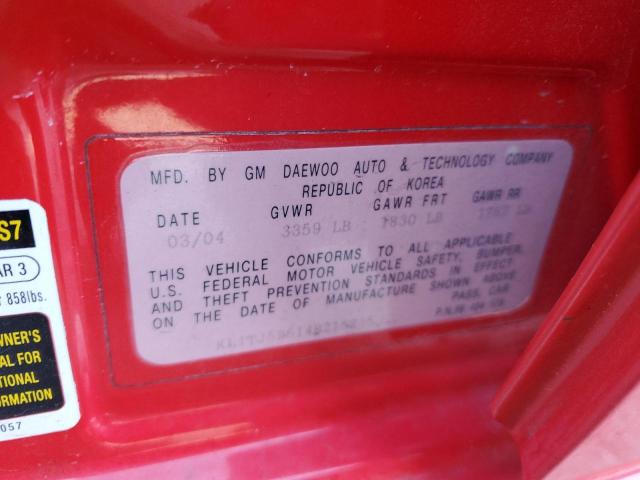 KL1TJ52614B215235 - 2004 CHEVROLET AVEO LS 红色 照片 12