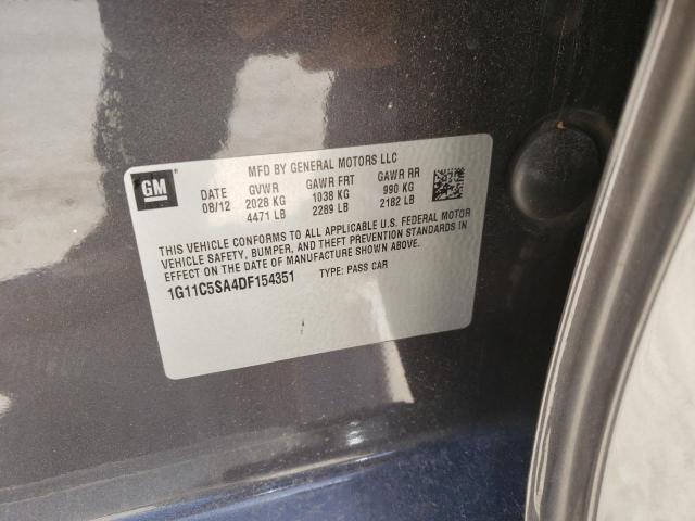 1G11C5SA4DF154351 - 2013 CHEVROLET MALIBU 1LT Szary zdjęcie 10