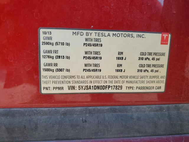 5YJSA1DN0DFP17829 - 2013 TESLA MODEL S წითელი ფოტო 12