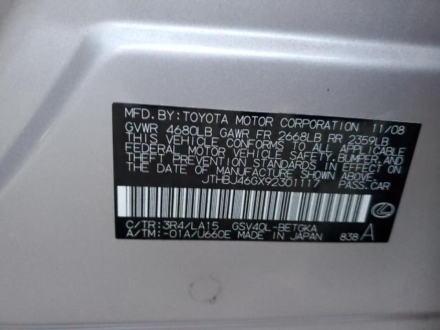 JTHBJ46GX92301117 - 2009 LEXUS ES 350 SILVER photo 12