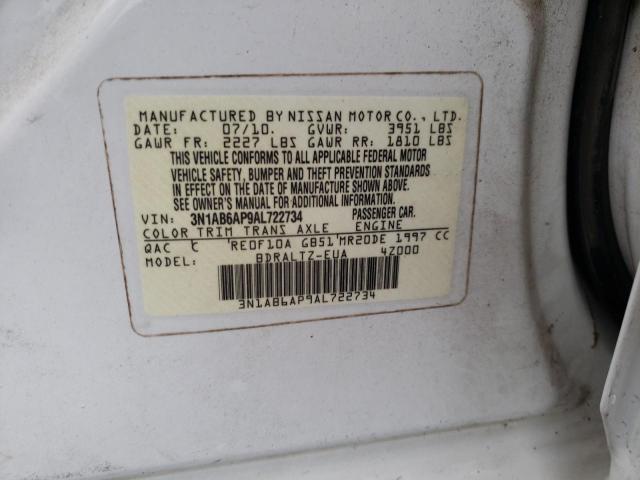 3N1AB6AP9AL722734 - 2010 NISSAN SENTRA 2.0 WHITE photo 12