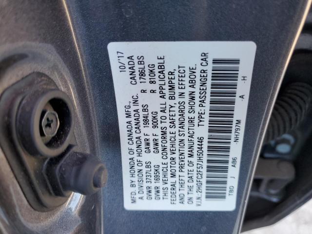 2HGFC2F57JH504446 - 2018 HONDA CIVIC LX GRAY photo 12