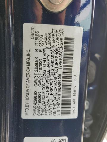 1HGCV1F16LA091490 - 2020 HONDA ACCORD LX BLUE photo 12