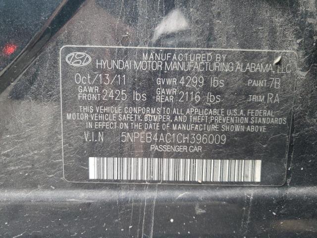 5NPEB4AC1CH396009 - 2012 HYUNDAI SONATA GLS BLACK photo 12