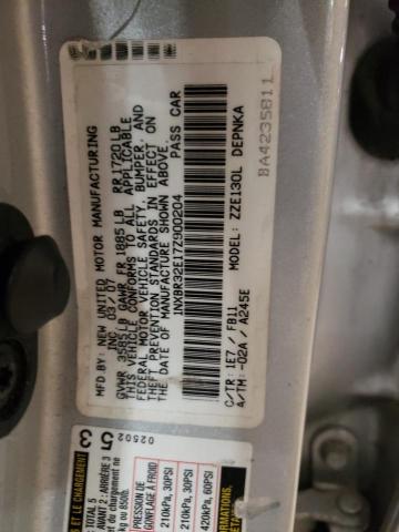 1NXBR32E17Z900204 - 2007 TOYOTA COROLLA CE SILVER photo 12