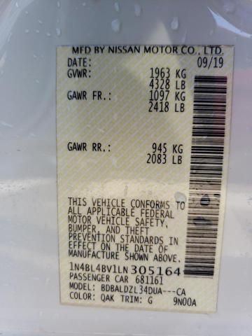 1N4BL4BV1LN305164 - 2020 NISSAN ALTIMA S WHITE photo 12