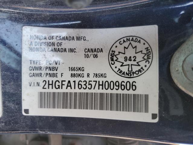 2HGFA16357H009606 - 2007 HONDA CIVIC DX BLUE photo 12