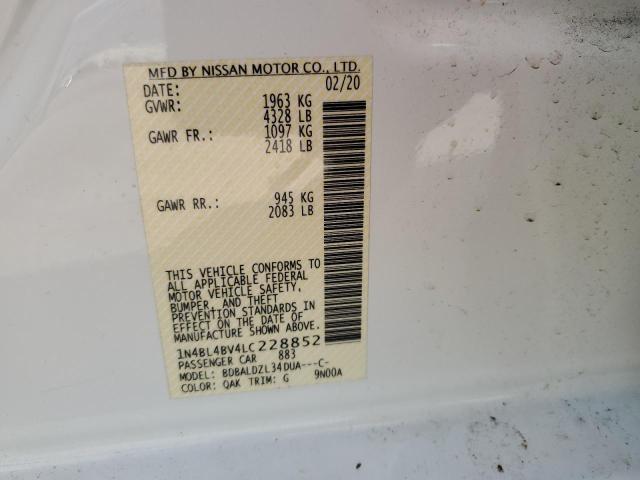 1N4BL4BV4LC228852 - 2020 NISSAN ALTIMA S WHITE photo 12