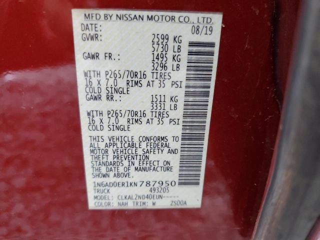 1N6AD0ER1KN787950 - 2019 NISSAN FRONTIER S RED photo 12