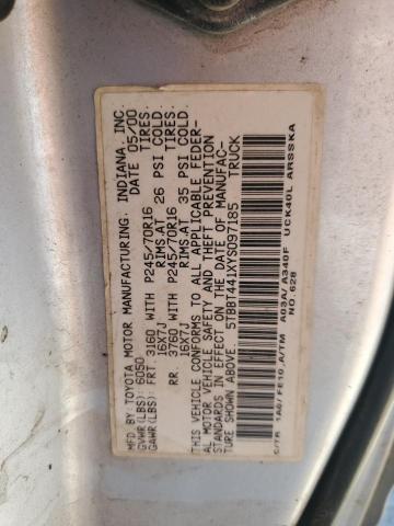 5TBBT441XYS097185 - 2000 TOYOTA TUNDRA ACCESS CAB ვერცხლისფერი ფოტო 12