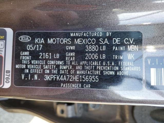 3KPFK4A72HE156955 - 2017 KIA FORTE LX BROWN photo 12