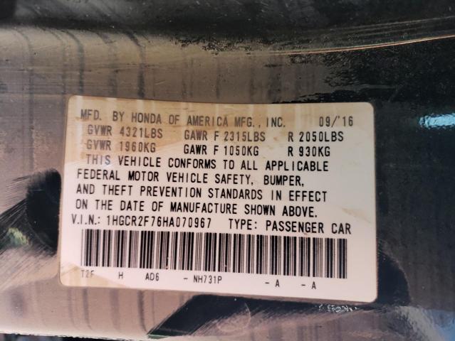 1HGCR2F76HA070967 - 2017 HONDA ACCORD EX BLACK photo 12