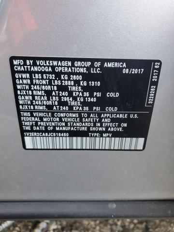 1V2ER2CA8JC518450 - 2018 VOLKSWAGEN ATLAS SEL SILVER photo 13