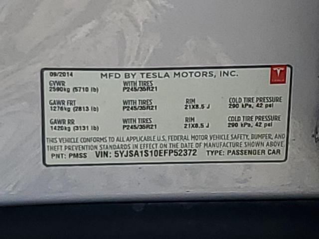 5YJSA1S10EFP52372 - 2014 TESLA MODEL S ნაცრისფერი ფოტო 12