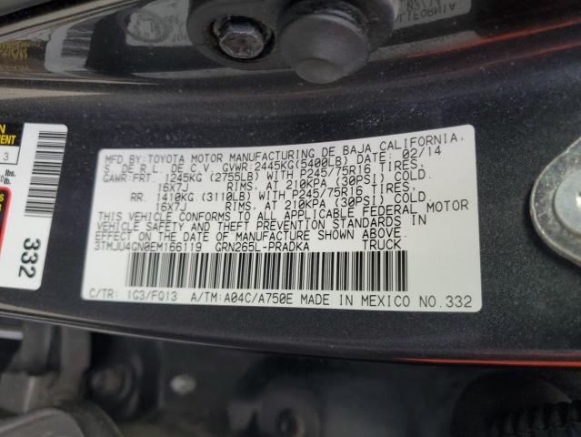 3TMJU4GN0EM166119 - 2014 TOYOTA TACOMA DOUBLE CAB PRERUNNER GRAY photo 12
