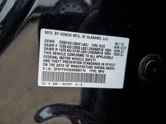 5FNYF6H56KB093714 - 2019 HONDA PILOT EXL BLACK photo 13