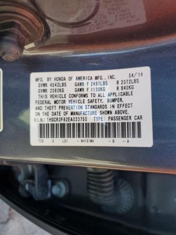 1HGCR3F82EA033750 - 2014 HONDA ACCORD EXL BLUE photo 12