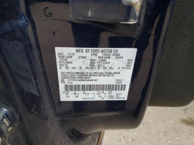 1FTPX14586NA49187 - 2006 FORD F150 BLUE photo 12