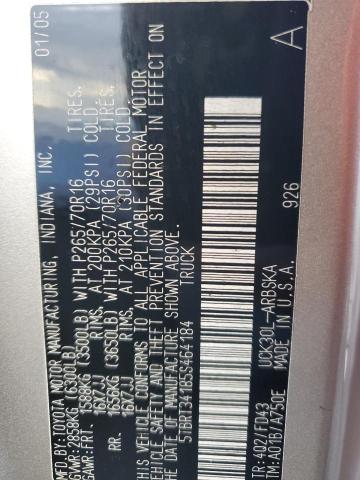 5TBRT34185S464184 - 2005 TOYOTA TUNDRA ACCESS CAB SR5 BEIGE photo 12