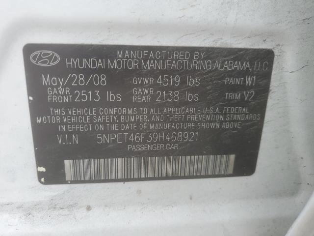 5NPET46F39H468921 - 2009 HYUNDAI SONATA GLS WHITE photo 12