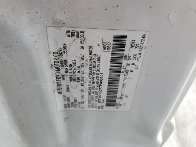 1FTYR10D77PA96101 - 2007 FORD RANGER WHITE photo 12