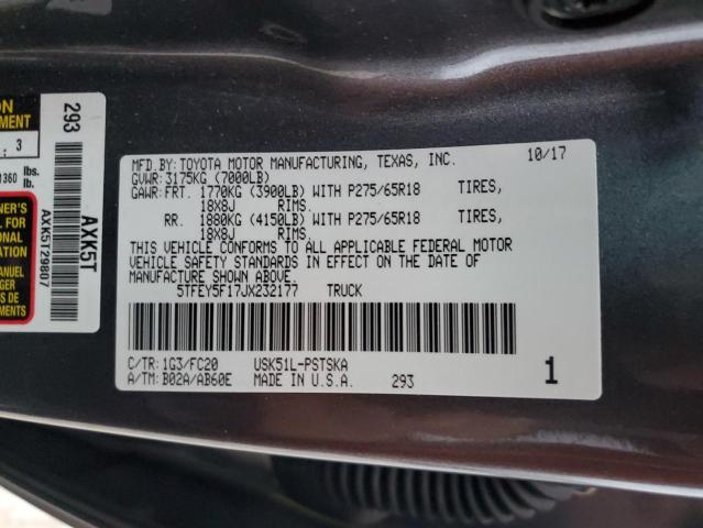 5TFEY5F17JX232177 - 2018 TOYOTA TUNDRA CREWMAX SR5 GRAY photo 12