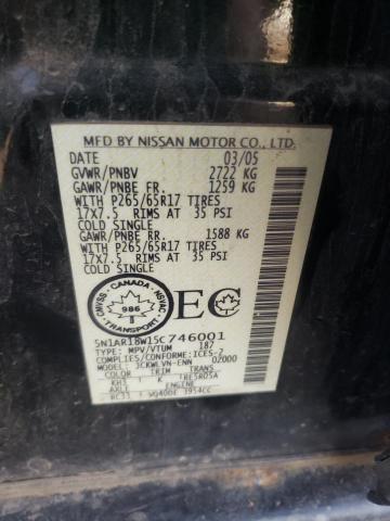 5N1AR18W15C746001 - 2005 NISSAN PATHFINDER LE BLACK photo 13