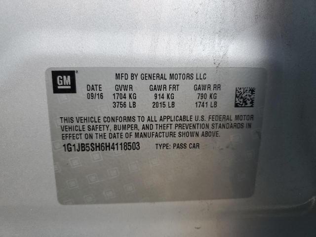 1G1JB5SH6H4118503 - 2017 CHEVROLET SONIC LS ვერცხლისფერი ფოტო 12