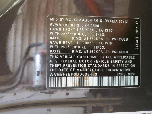 WVGEF9BP6DD003420 - 2013 VOLKSWAGEN TOUAREG V6 GRAY photo 13