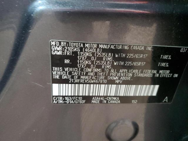 2T3RFREV5GW467810 - 2016 TOYOTA RAV4 XLE GRAY photo 13