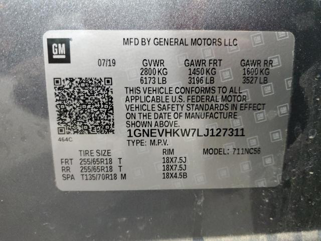 1GNEVHKW7LJ127311 - 2020 CHEVROLET TRAVERSE LT GRAY photo 13