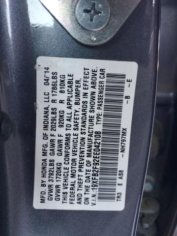 19XFB2F92EE042108 - 2014 HONDA CIVIC EXL Գրաֆիտ լուսանկար 13