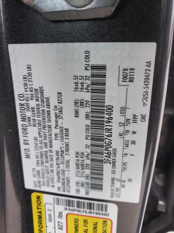 3FA6P0G76JR196400 - 2018 FORD FUSION S GRAY photo 13