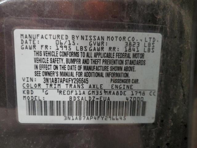 3N1AB7AP4FY296645 - 2015 NISSAN SENTRA S CHARCOAL photo 13